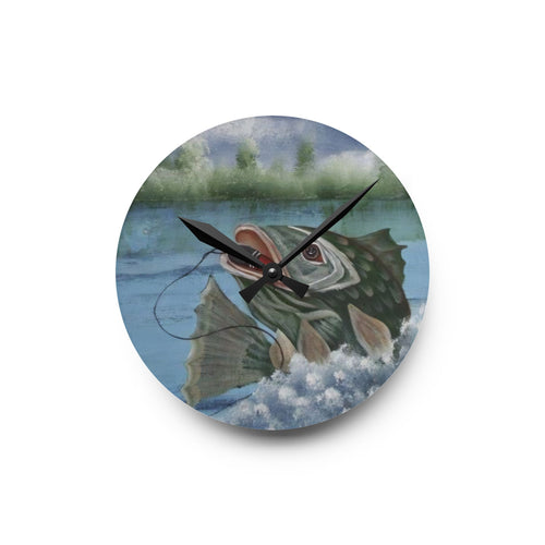 Bass Fishing Acrylic Wall Clock — Vintage Largemouth Angler Decor